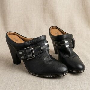 Eurosoft Black Leather Buckle Mules – 3.5" Heel